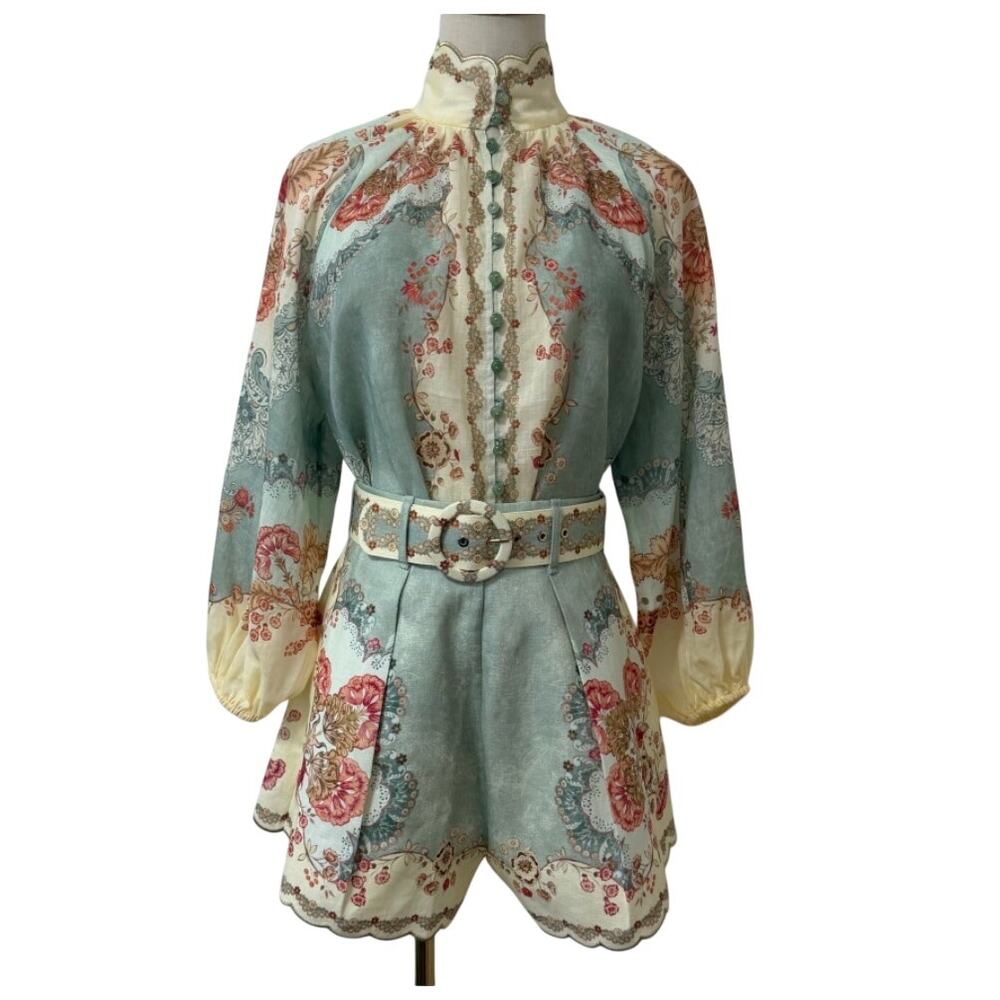 Daylight scalloped printed ramie blouse